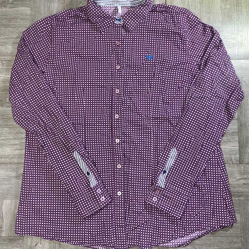 Cinch Men's Button Shirt Print Long Sleeve Maroon Geometric 100% Cotton - XXL